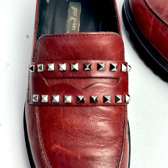 Paul Green Sofia Studded Loafers Maroon Leather size 3,5 US 6 - Picture 7 of 15